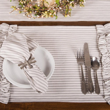 Grey Ticking Ruffle Placemat set of Six PM179087 - The Fox Decor